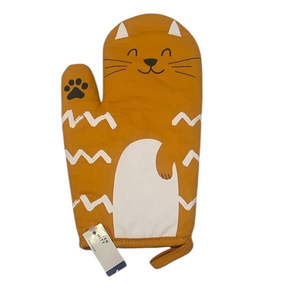 NWT Cat-Themed Brownish and White Oven Mitt - Picture 1 of 8